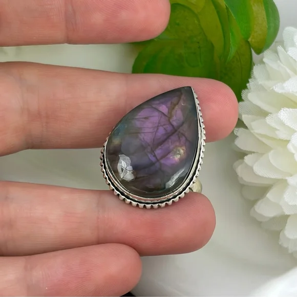Purple Labradorite Ring Size 8 Vintage Boho New 925 Sterling Silver Overlay - Picture 5 of 10